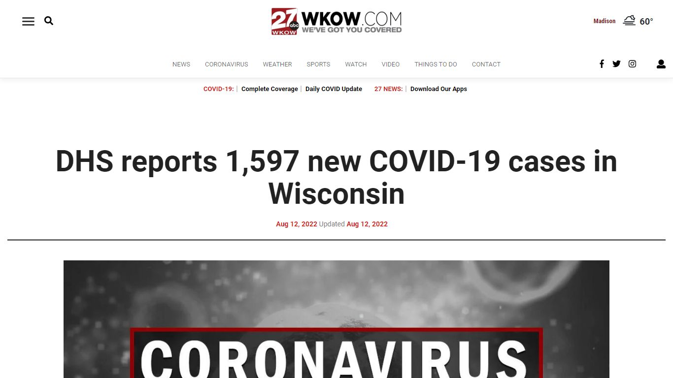 DHS reports 1,597 new COVID-19 cases in Wisconsin